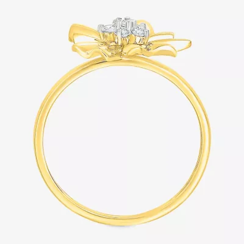 Womens 1/8 CT. T.W. Natural White Diamond 10K Gold Flower Cocktail Ring