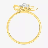 Womens 1/8 CT. T.W. Natural White Diamond 10K Gold Flower Cocktail Ring