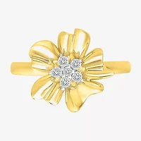 Womens 1/8 CT. T.W. Natural White Diamond 10K Gold Flower Cocktail Ring