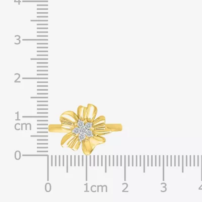 Womens 1/8 CT. T.W. Natural White Diamond 10K Gold Flower Cocktail Ring