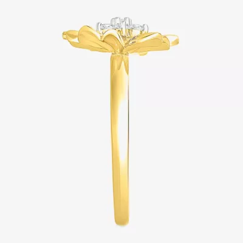 Womens 1/8 CT. T.W. Natural White Diamond 10K Gold Flower Cocktail Ring