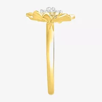 Womens 1/8 CT. T.W. Natural White Diamond 10K Gold Flower Cocktail Ring