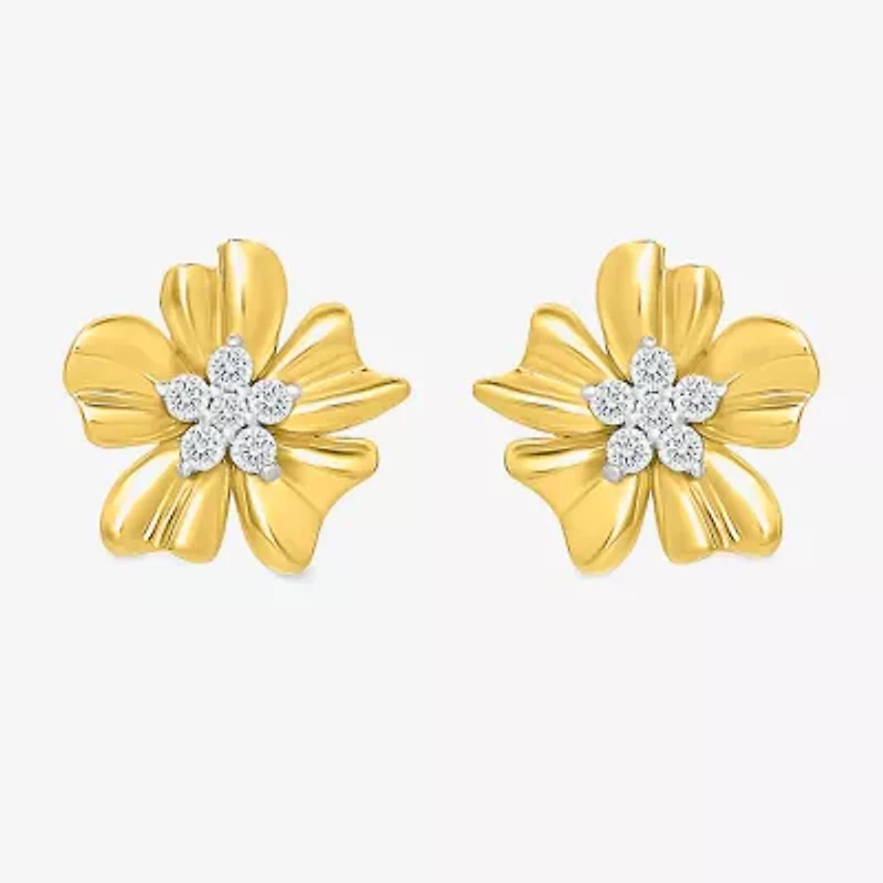 1/8 CT. T.W. Natural White Diamond 10K Gold 11.2mm Flower Stud Earrings