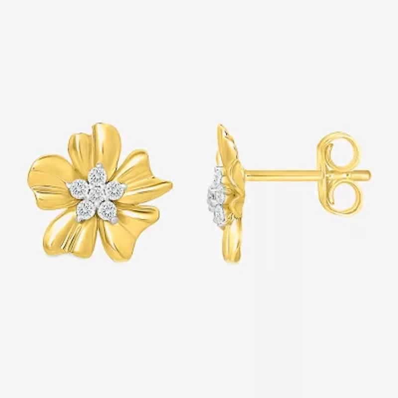1/8 CT. T.W. Natural White Diamond 10K Gold 11.2mm Flower Stud Earrings