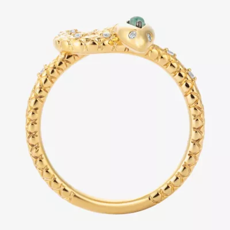 Harry Potter (F/Si2) Womens Lab Grown Diamond Accent Genuine Green Aventurine 14K Gold Over Silver Cocktail Ring
