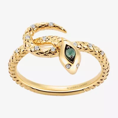Harry Potter (F/Si2) Womens Lab Grown Diamond Accent Genuine Green Aventurine 14K Gold Over Silver Cocktail Ring