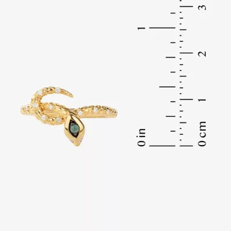 Harry Potter (F/Si2) Womens Lab Grown Diamond Accent Genuine Green Aventurine 14K Gold Over Silver Cocktail Ring