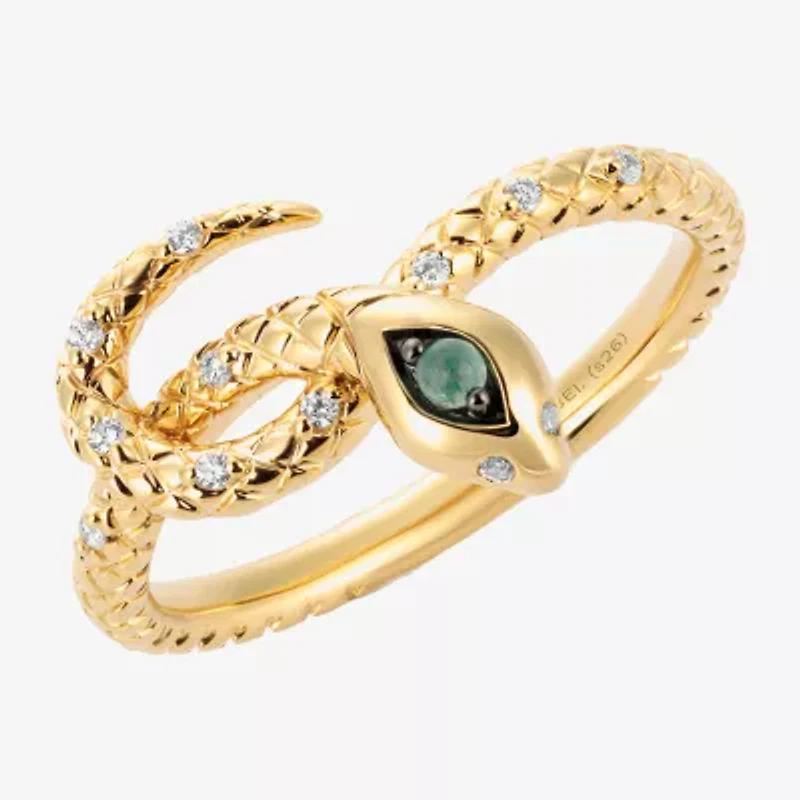 Harry Potter (F/Si2) Womens Lab Grown Diamond Accent Genuine Green Aventurine 14K Gold Over Silver Cocktail Ring