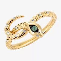 Harry Potter (F/Si2) Womens Lab Grown Diamond Accent Genuine Green Aventurine 14K Gold Over Silver Cocktail Ring