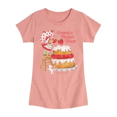 Little & Big Kid Girls Crew Neck Short Sleeve Regular Fit Strawberry Shortcake Graphic T-Shirt
