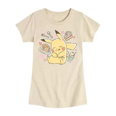 Little & Big Kid Girls Crew Neck Short Sleeve Regular Fit Pokemon Graphic T-Shirt