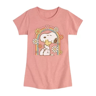 Little & Big Kid Girls Crew Neck Short Sleeve Regular Fit Peanuts Snoopy Graphic T-Shirt