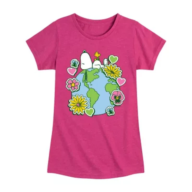 Little & Big Kid Girls Crew Neck Short Sleeve Regular Fit Peanuts Snoopy Graphic T-Shirt