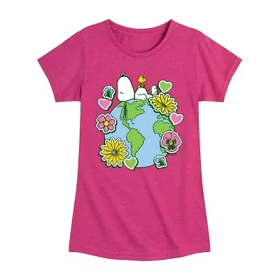 Little & Big Kid Girls Crew Neck Short Sleeve Regular Fit Peanuts Snoopy Graphic T-Shirt