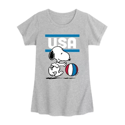 Little & Big Kid Girls Crew Neck Short Sleeve Regular Fit Peanuts Snoopy Graphic T-Shirt