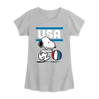 Little & Big Kid Girls Crew Neck Short Sleeve Regular Fit Peanuts Snoopy Graphic T-Shirt