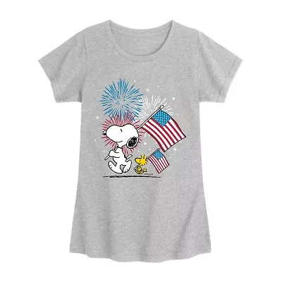 Little & Big Kid Girls Crew Neck Short Sleeve Regular Fit Peanuts Snoopy Graphic T-Shirt