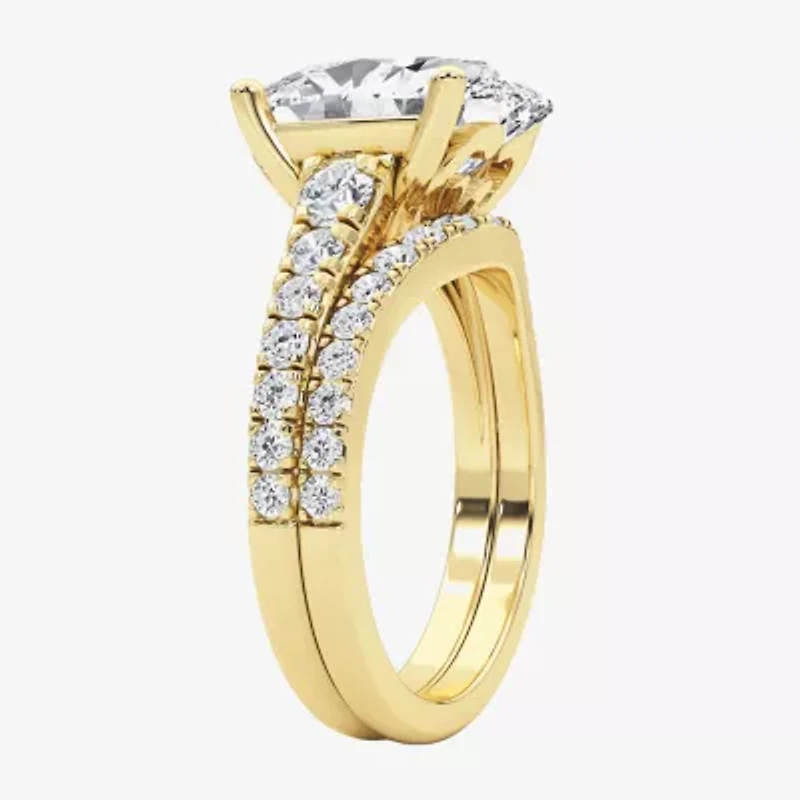 Grown Gorgeous (F / Vs2) Womens 5 3/8 Ct. T.W. Lab White Diamond 14K Gold Oval Side Stone Bridal Set