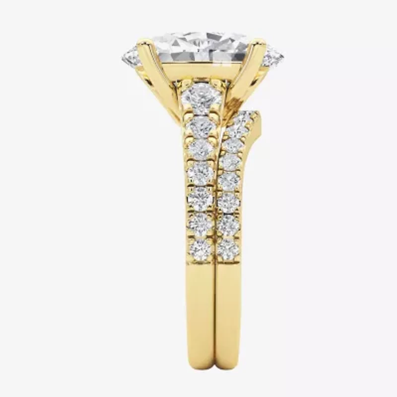 Grown Gorgeous (F / Vs2) Womens 5 3/8 Ct. T.W. Lab White Diamond 14K Gold Oval Side Stone Bridal Set