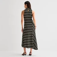 Worthington Womens Sleeveless Striped Midi Sweater Dress