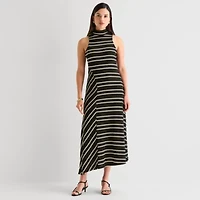 Worthington Womens Sleeveless Striped Midi Sweater Dress