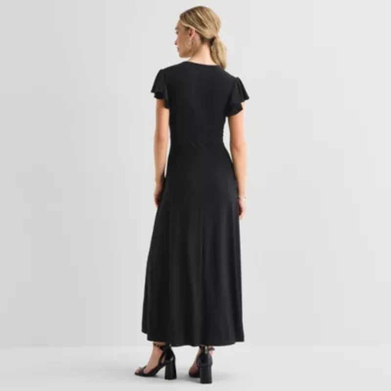 MSK Womens V Neck Short Sleeve Flutter Maxi Dress