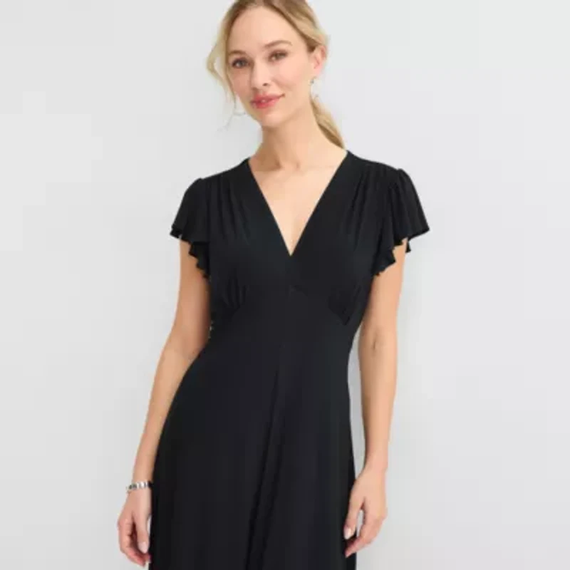 MSK Womens V Neck Short Sleeve Flutter Maxi Dress