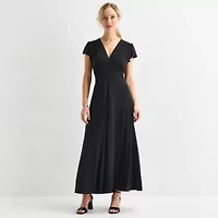 MSK Womens V Neck Short Sleeve Flutter Maxi Dress