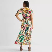 MSK Womens V Neck Short Sleeve Puffed Maxi Dress