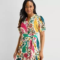 MSK Womens V Neck Short Sleeve Puffed Maxi Dress