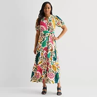 MSK Womens V Neck Short Sleeve Puffed Maxi Dress