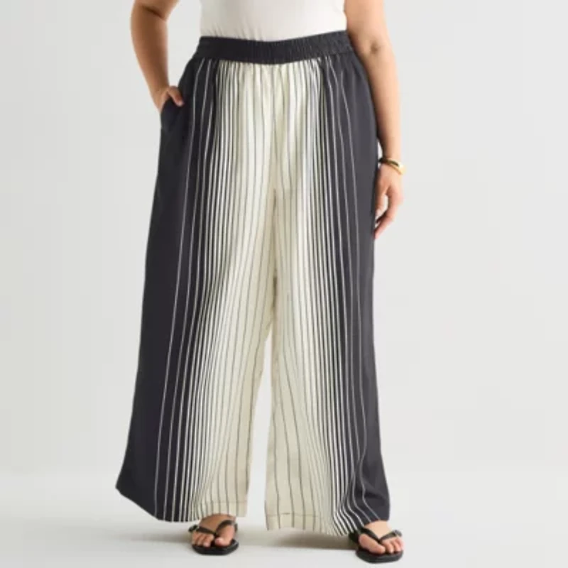 Worthington Womens Plus Wide Leg Mid Rise Pull-On Pant