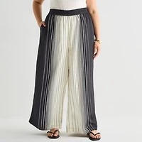 Worthington Womens Plus Wide Leg Mid Rise Pull-On Pant