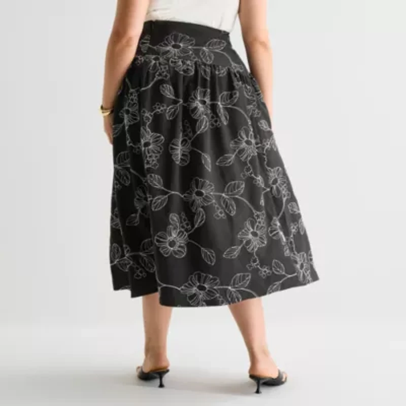 Worthington Womens Plus Midi Full Skirt
