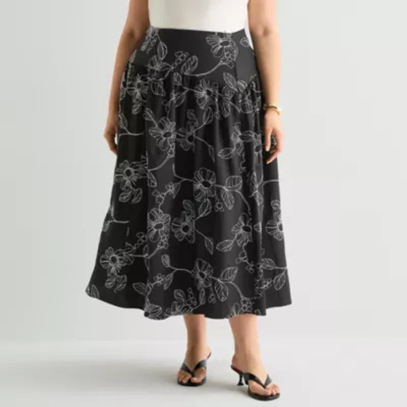 Worthington Womens Plus Midi Full Skirt