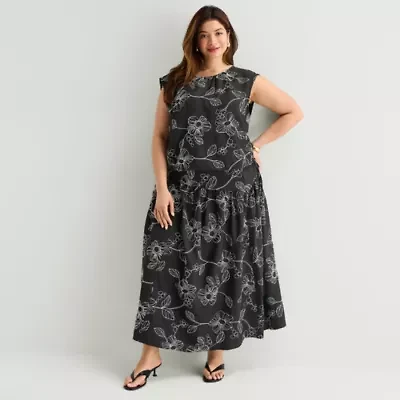 Worthington Womens Plus Midi Full Skirt
