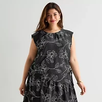 Worthington Womens Plus Round Neck Sleeveless Crop Top