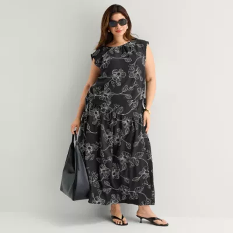 Worthington Womens Plus Round Neck Sleeveless Crop Top