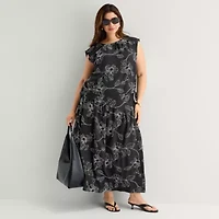 Worthington Womens Plus Round Neck Sleeveless Crop Top