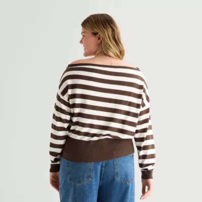 Forever 21 Juniors Plus Womens Boat Neck Long Sleeve Pullover Sweater