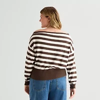 Forever 21 Juniors Plus Womens Boat Neck Long Sleeve Pullover Sweater