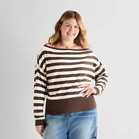 Forever 21 Juniors Plus Womens Boat Neck Long Sleeve Pullover Sweater