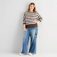 Forever 21 Juniors Plus Womens Boat Neck Long Sleeve Pullover Sweater