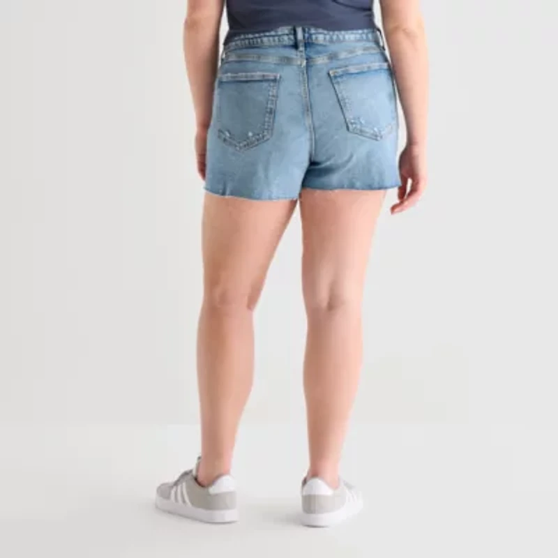 Arizona Womens 3 1/2" High Rise Juniors Plus Denim Short