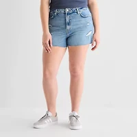 Arizona Womens 3 1/2" High Rise Juniors Plus Denim Short