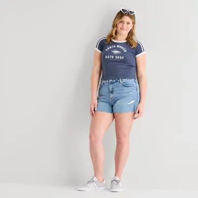 Arizona Womens 3 1/2" High Rise Juniors Plus Denim Short