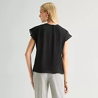 Worthington Womens Petite Crew Neck Short Sleeve Blouse