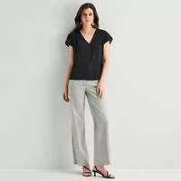 Worthington Womens Petite V Neck Short Sleeve Blouse