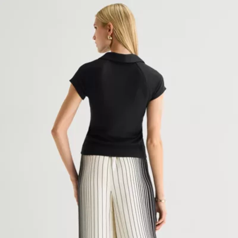 Worthington Womens Short Sleeve Rib Polo Shirt