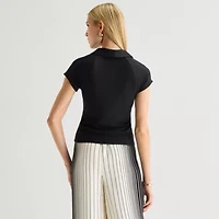 Worthington Womens Short Sleeve Rib Polo Shirt